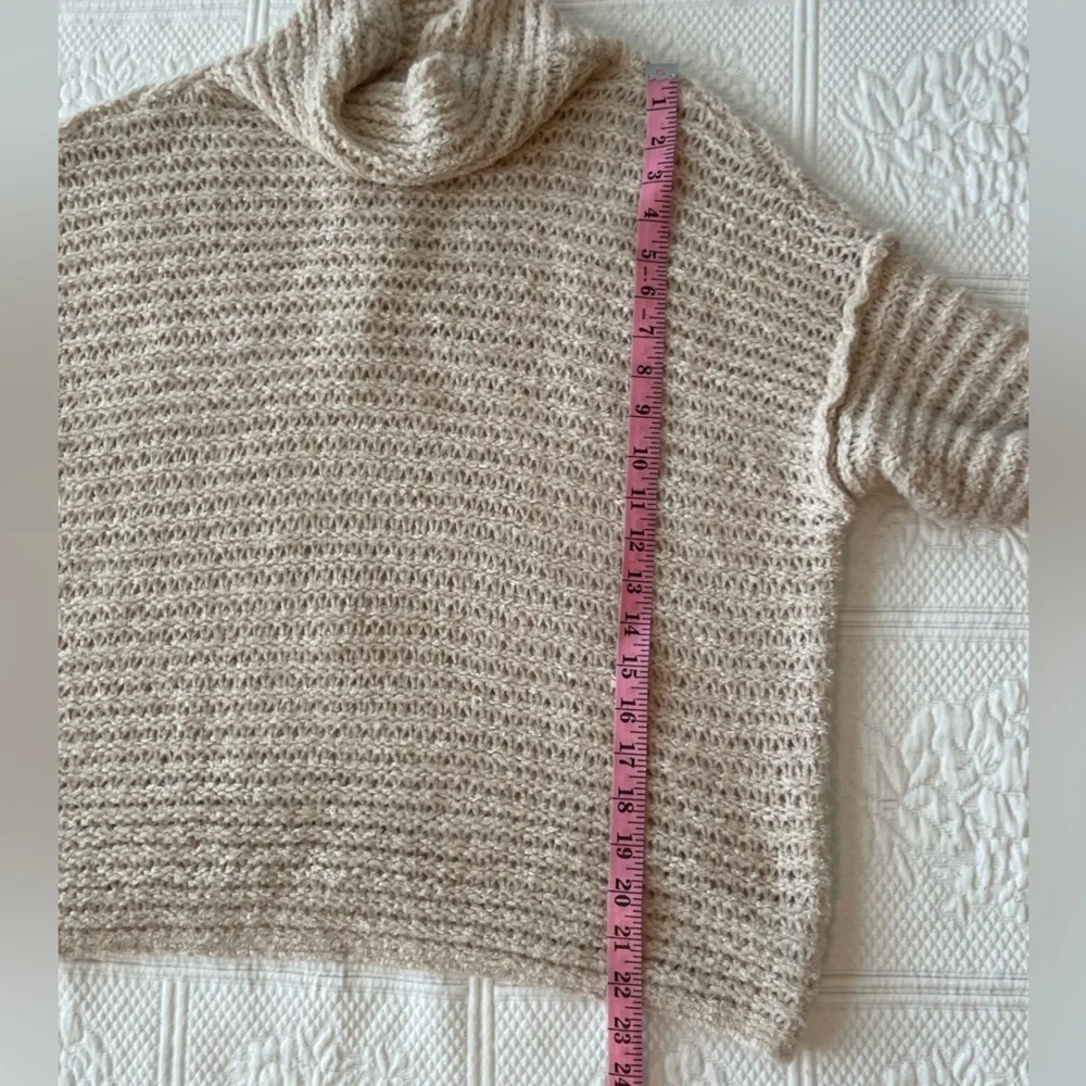 Aerie Babe Chenille Cowl Turtleneck Sweater Soft Satin/Cream/Tan XS